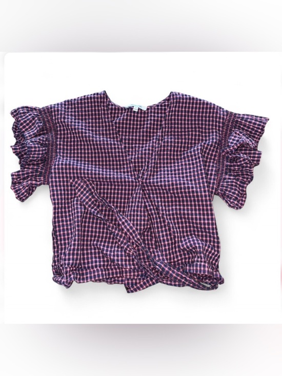 Madewell Tops - Madewell Wrap Top w Ruffle Sleeves & Red and Blue Gingham design